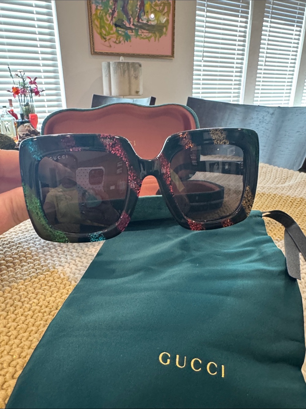 Gucci Women's Square Sunglasses with Multicolor Glitter Accents